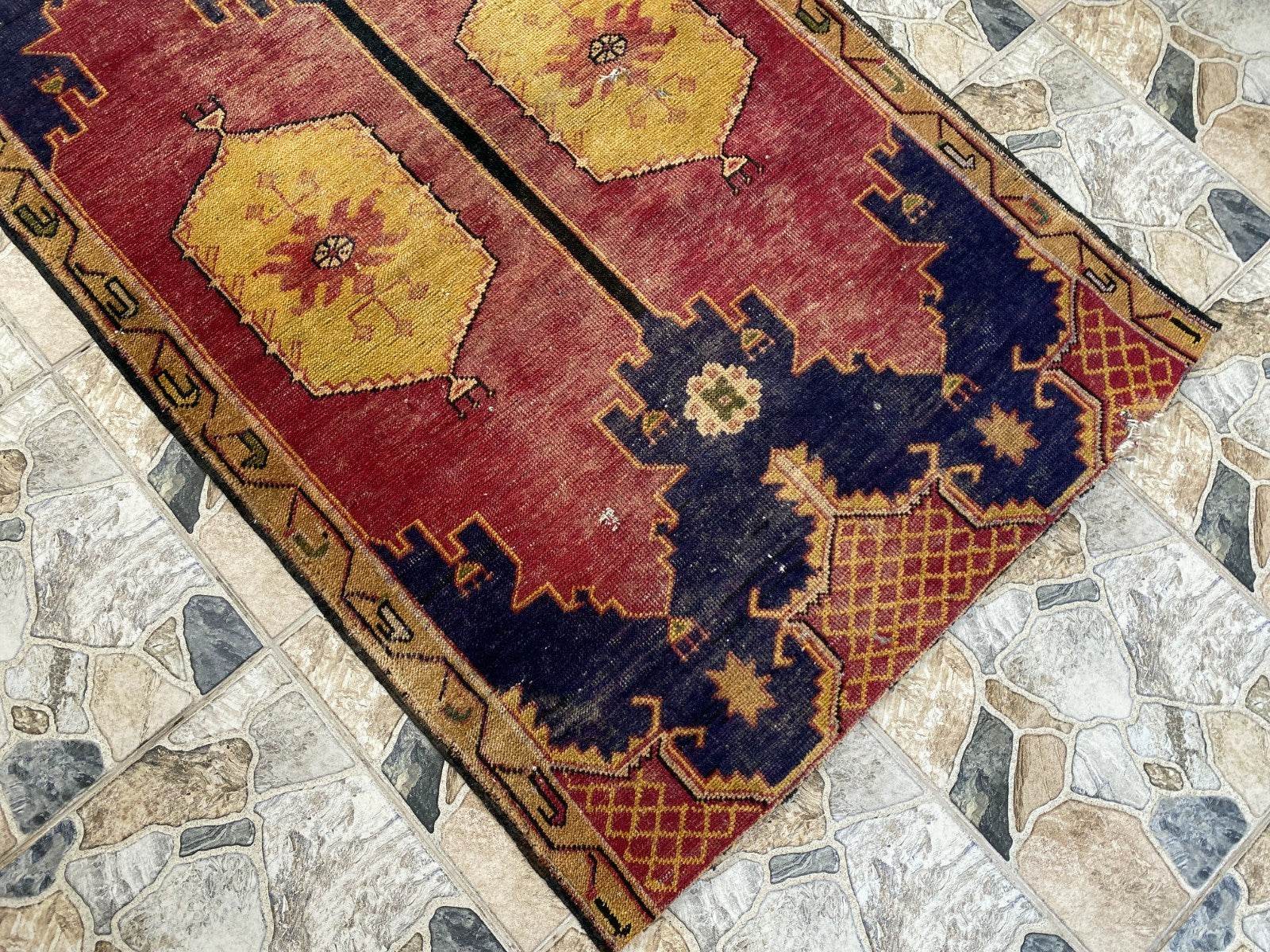 Vintage Turkish Rug | 3.5 x 5.8 ft Hand-Knotted Wool Geometric Anatolian Tribal