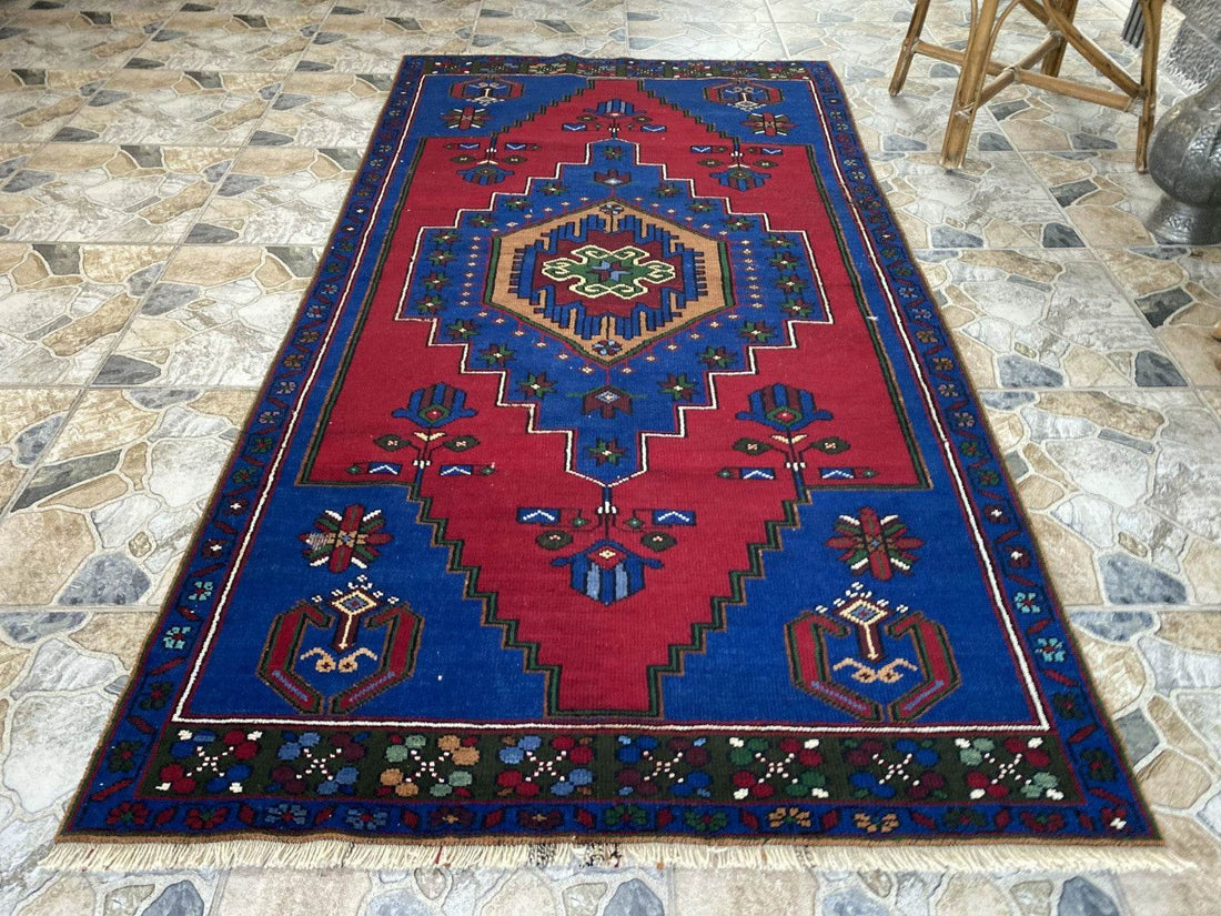 Vintage Rug | Wool Area Antique Farmhouse Anatolian Handmade Turkish Rug 4x7ft