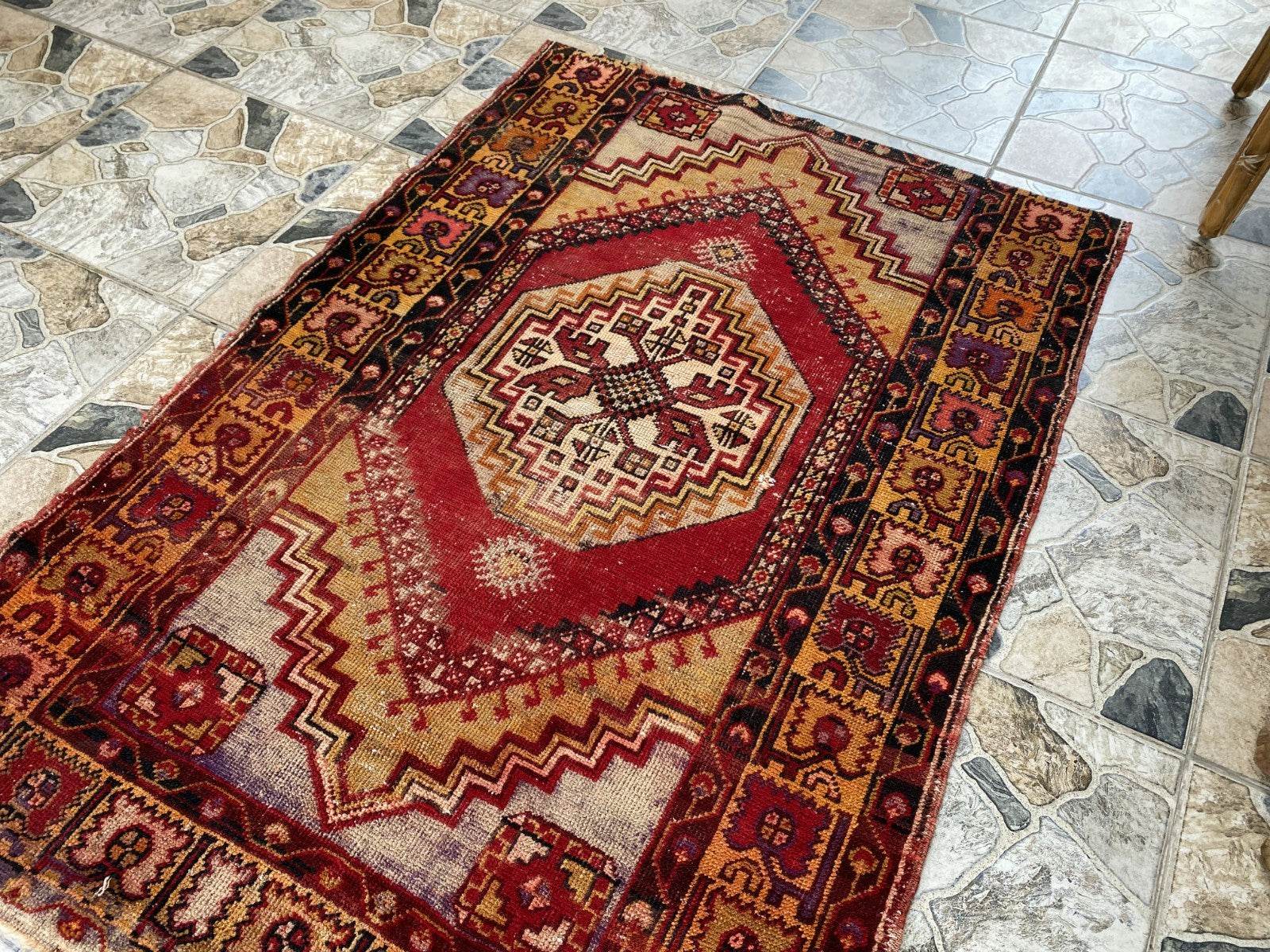 Vintage Hand-Knotted Turkish Anatolian Rug | 3.4 x 4.9 ft | Wool Area Carpet