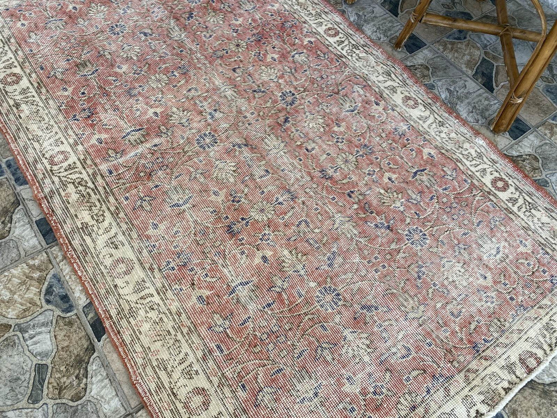 Geometric Turkish Vintage Rug,Farmhouse Handmade Anatolian Village Rug 3.8x6.2ft
