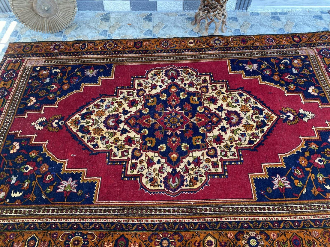 Handmade Turkish Vintage Rug 6x10 1970s Tribal Wool Farmhouse Antique Large Area