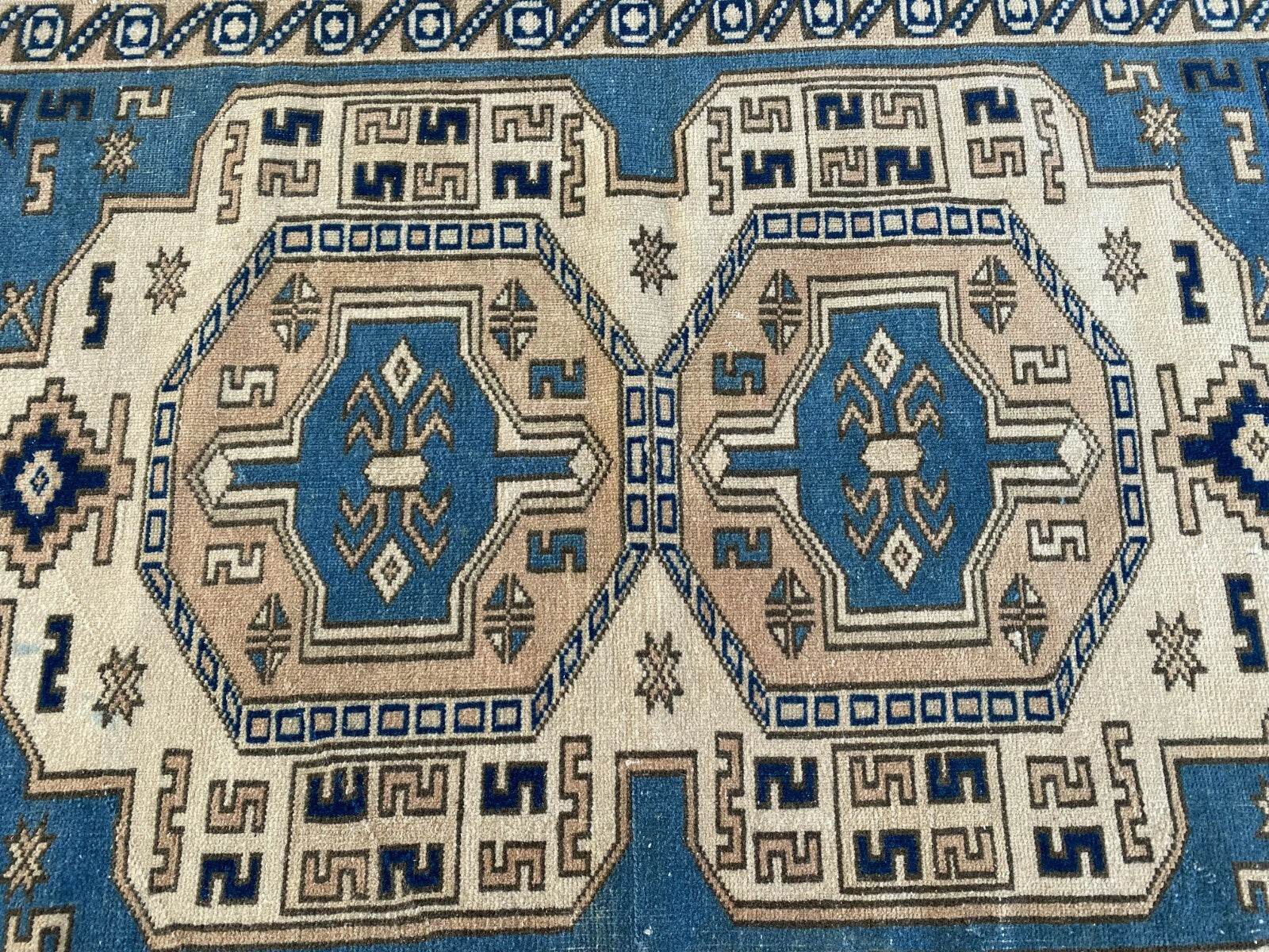 Vintage Turkish Wool Rug, Hand-Knotted Antique Geometric Oushak Small Runner 2x4