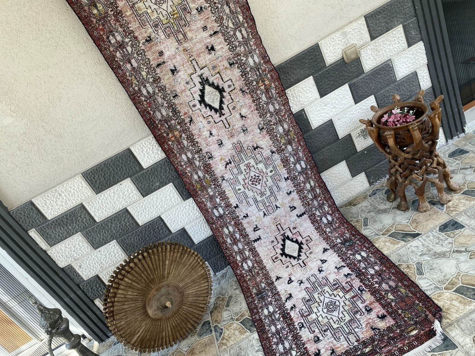 Vintage Persian Rug - 2.4x8.9 Brown Soumak Handmade Wool Antique Tribal Area Rug