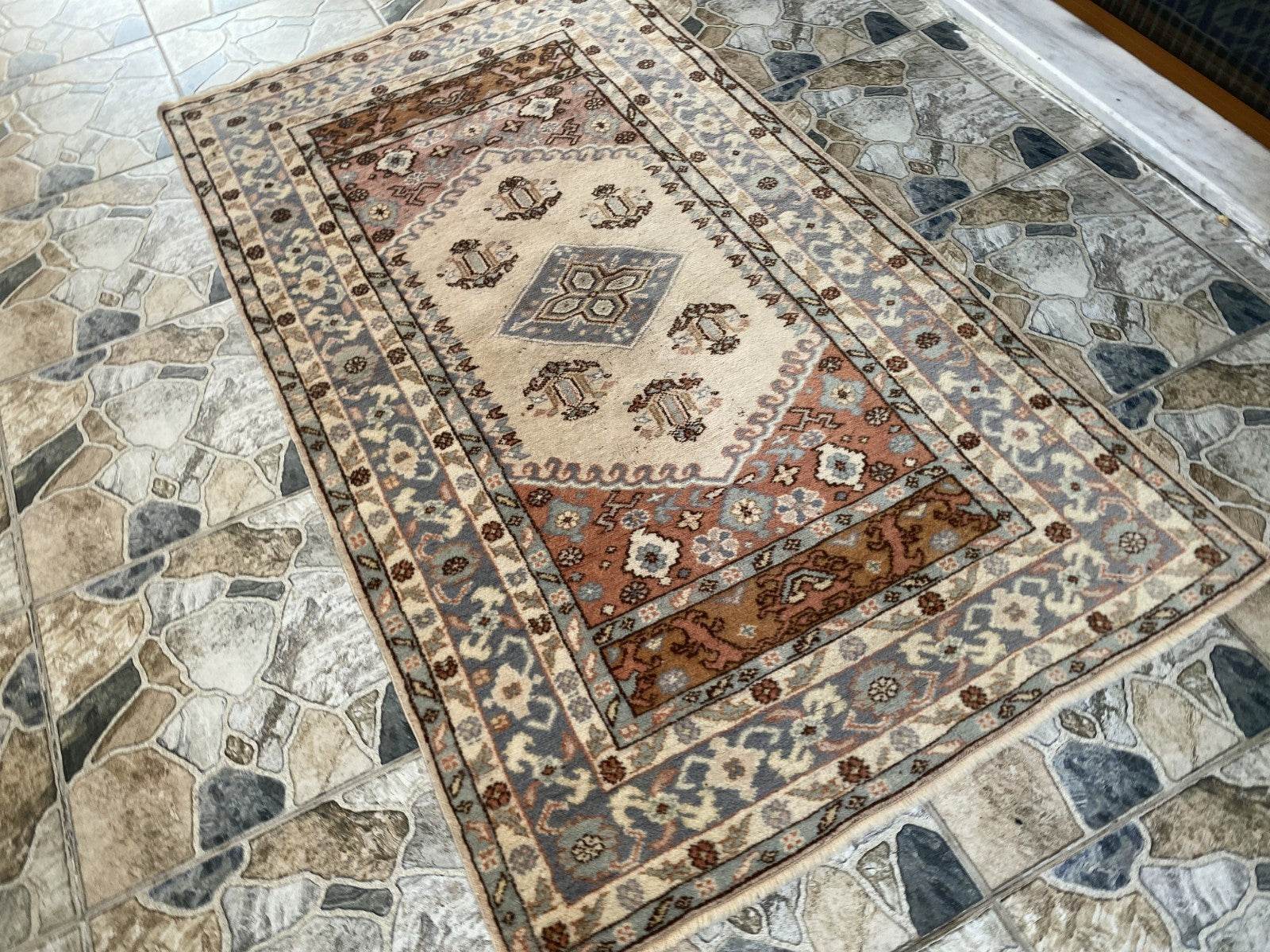 Vintage Kula Area Rug | 3.4 x 6.0 ft Hand-Knotted Wool Antique Farmhouse Carpet