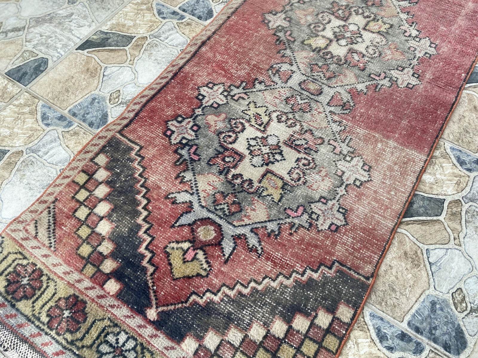 Vintage Turkish Rug | Tribal Farmhouse Handmade Wool Antique Carpet 2.2ftx8.1 ft