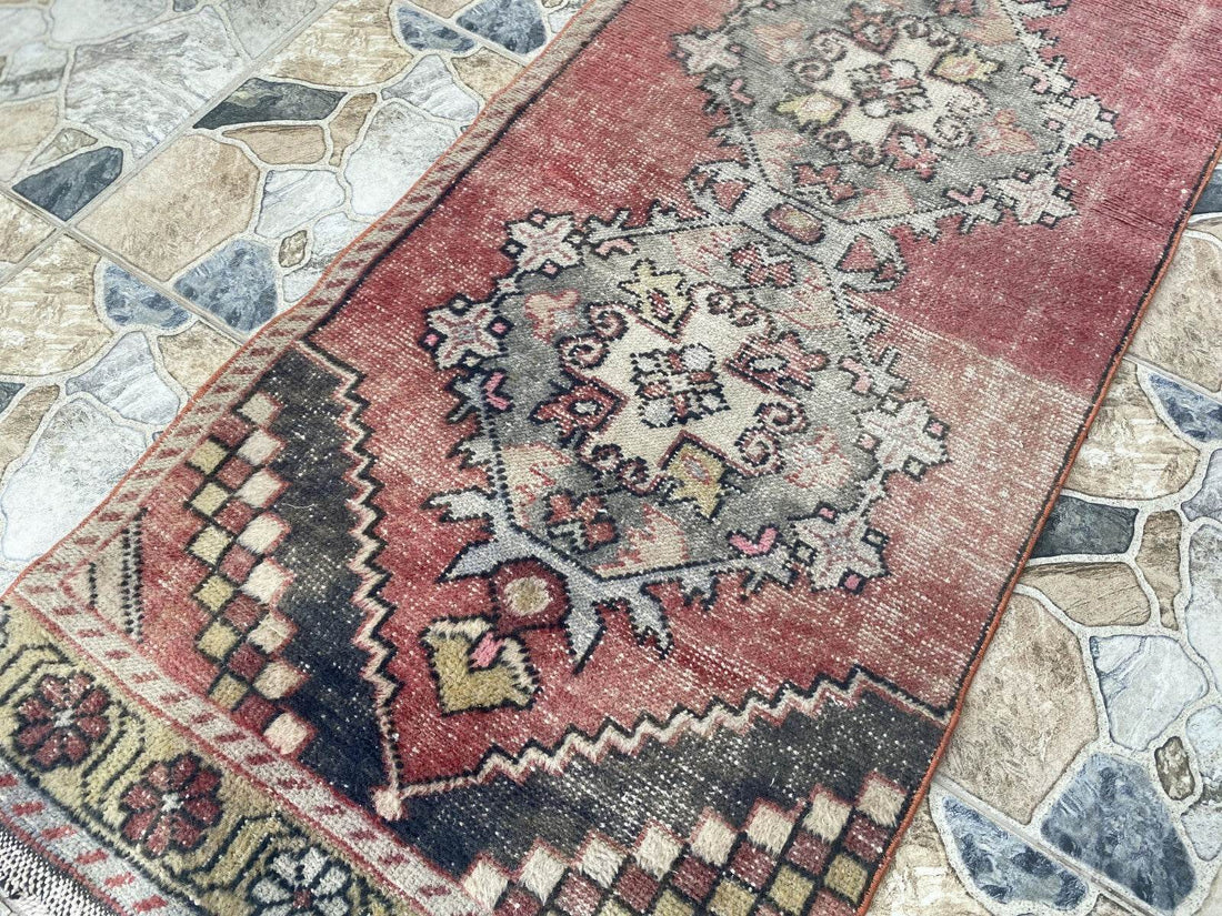 Vintage Turkish Rug | Tribal Farmhouse Handmade Wool Antique Carpet 2.2ftx8.1 ft
