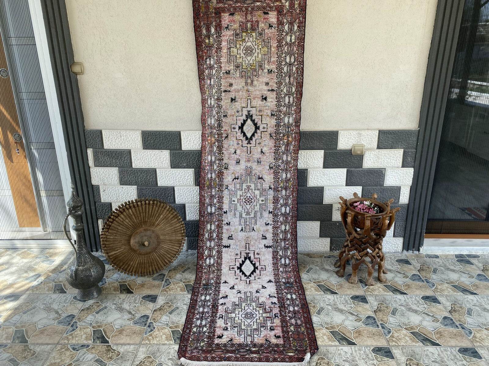 Vintage Persian Rug - 2.4x8.9 Brown Soumak Handmade Wool Antique Tribal Area Rug