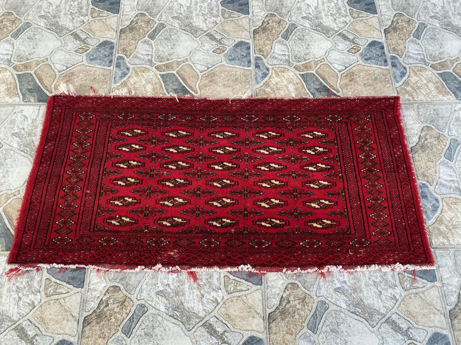 Vintage Afghan Rug - Wool Handmade Bohemian Distressed Farmhouse Small Rug 2x3