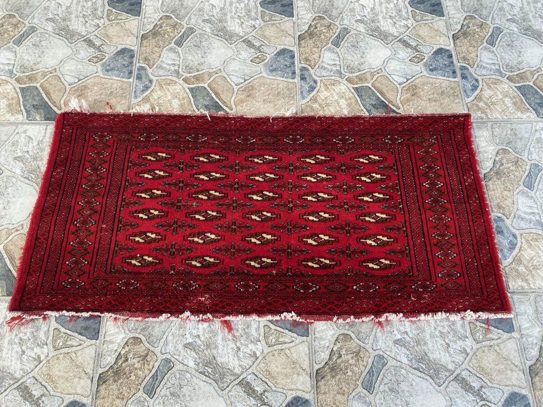 Vintage Afghan Rug - Wool Handmade Bohemian Distressed Farmhouse Small Rug 2x3