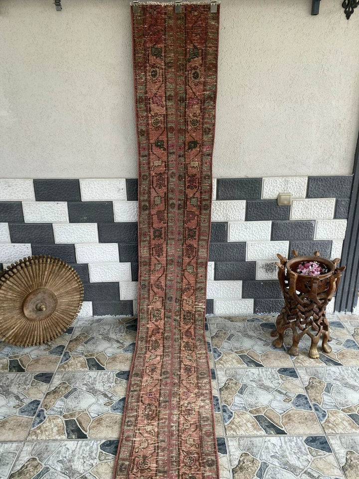 Vintage Rug Persian Patchwork Runner | 1.4 x 9.5 ft | Handwoven Wool Antique Ru
