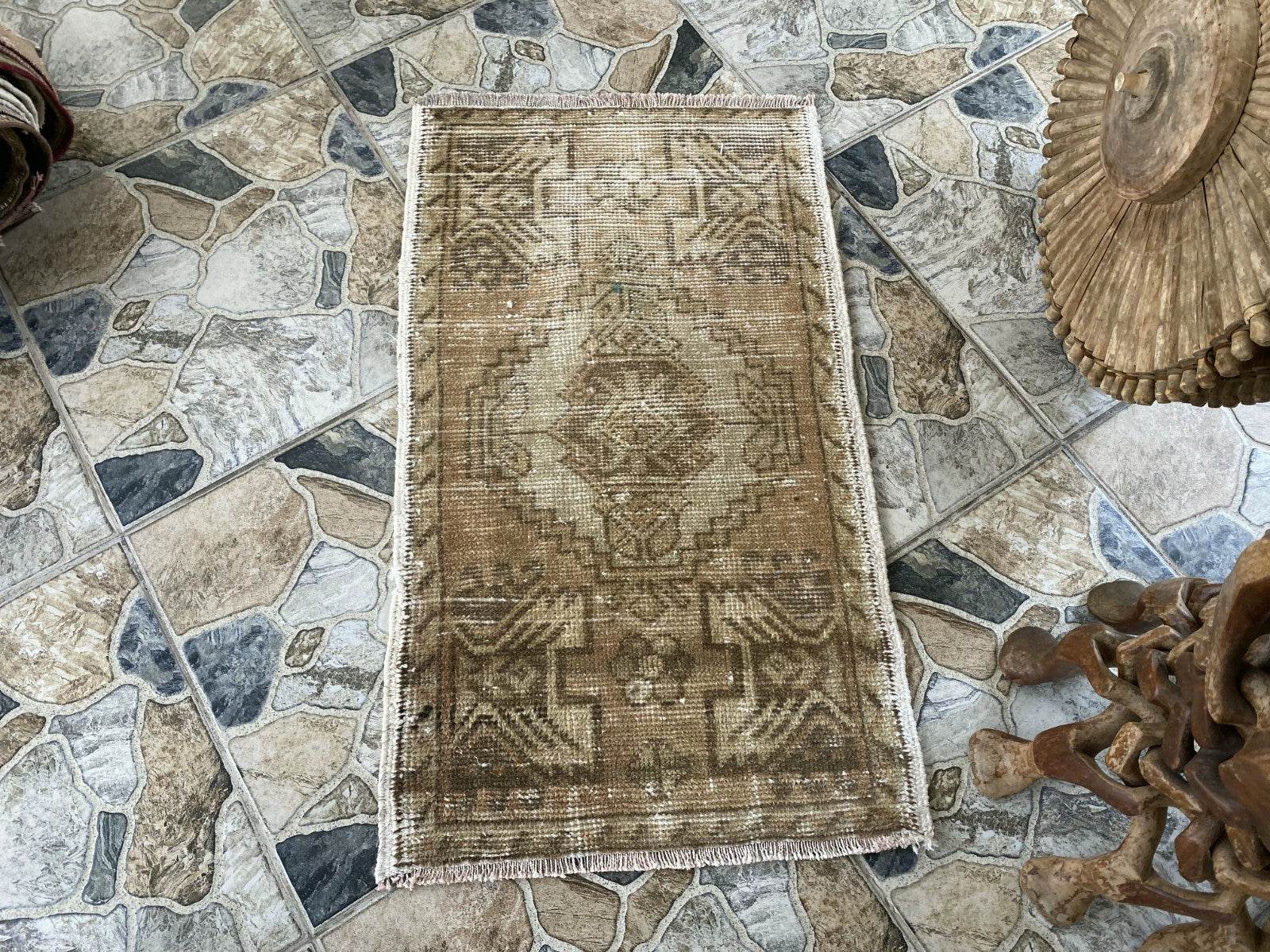 Vintage Turkish Oushak Rug | Pre-1970s Anatolian Farmhouse Carpet Geometric Rug