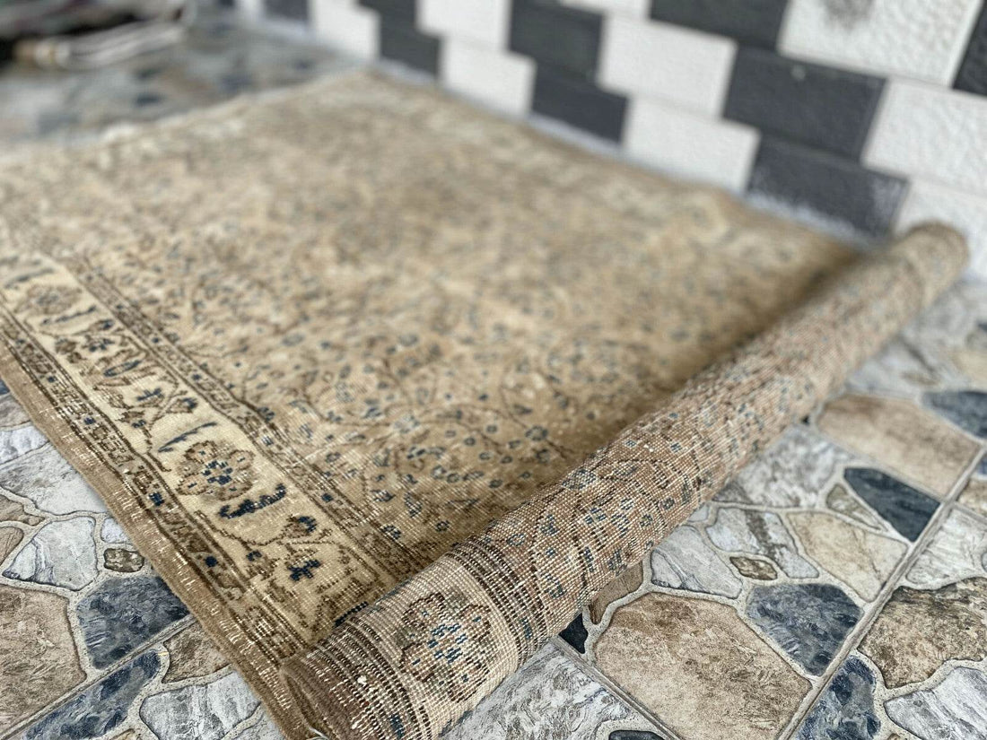 Vintage Turkish Rug | Anatolian Antique Wool Farmhouse Handmade Carpet 3.7x6.6ft