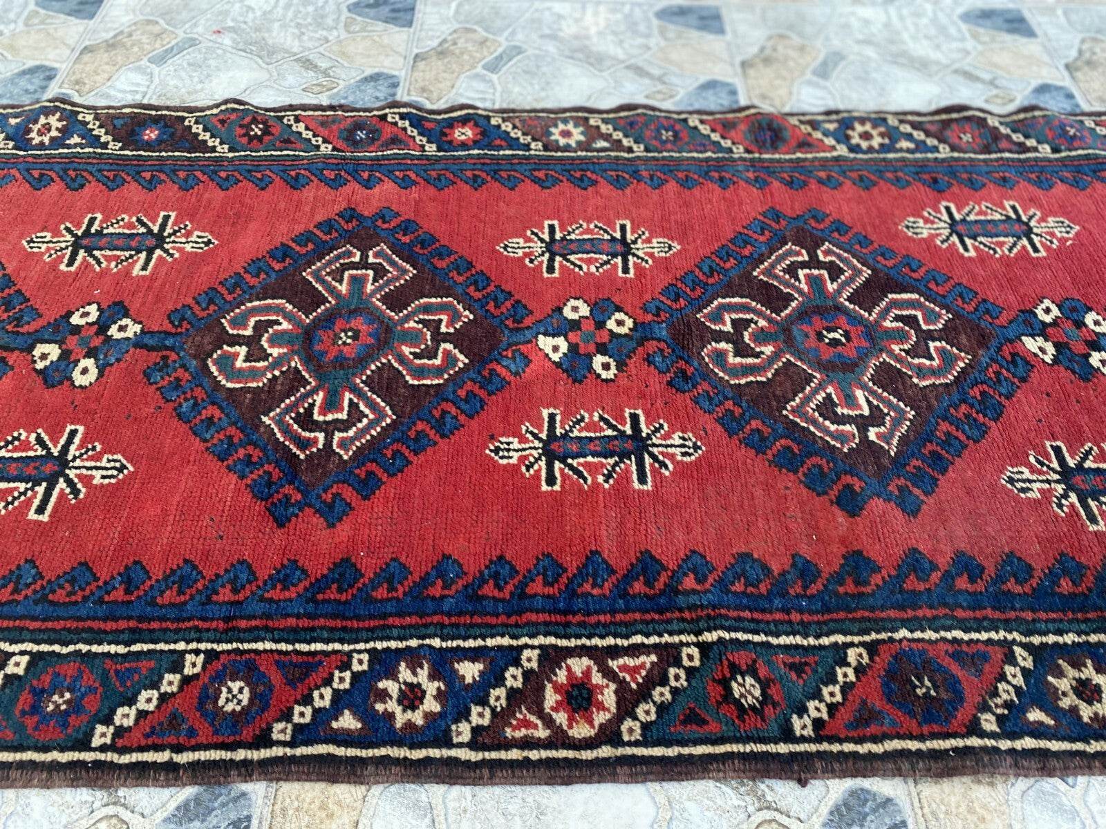 Geometric Turkish Vintage Rug,Farmhouse Handmade Anatolian Village Rug 2.6x9.8Ft