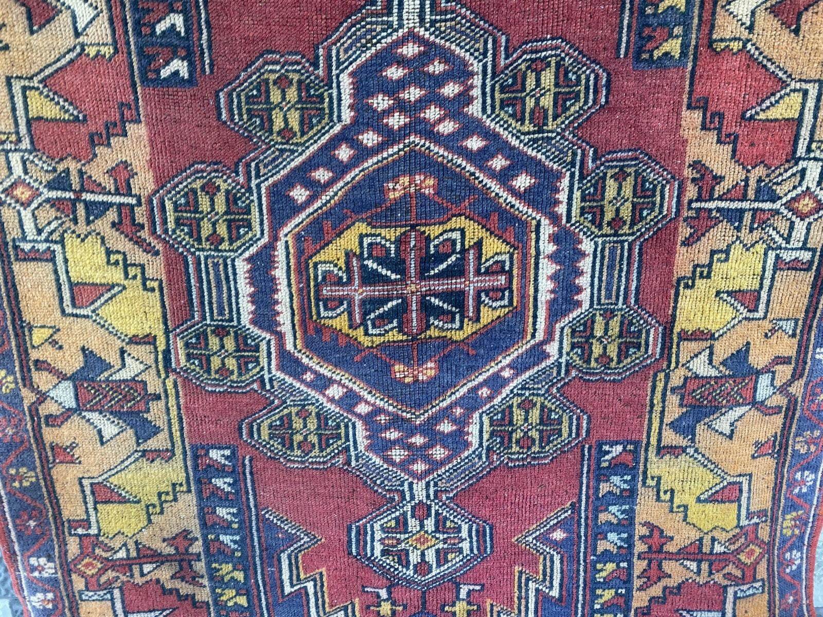 Vintage Turkish Anatolian Rug | 4 x 6.6 ft | Handknotted Geometric Wool Carpet