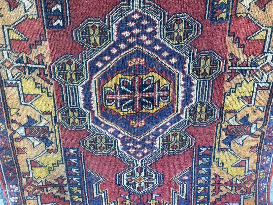 Vintage Turkish Anatolian Rug | 4 x 6.6 ft | Handknotted Geometric Wool Carpet