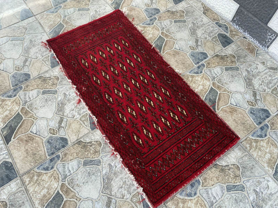 Vintage Afghan Rug - Wool Handmade Bohemian Distressed Farmhouse Small Rug 2x3