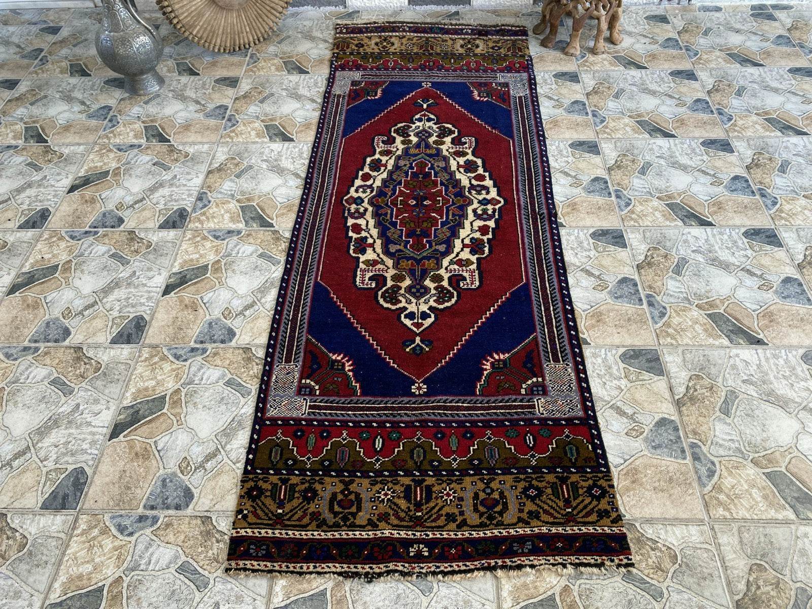 Vintage Turkish Runner Rug | 2.7 x 7.5 ft Hand-Knotted Wool Antique Hallway Rug