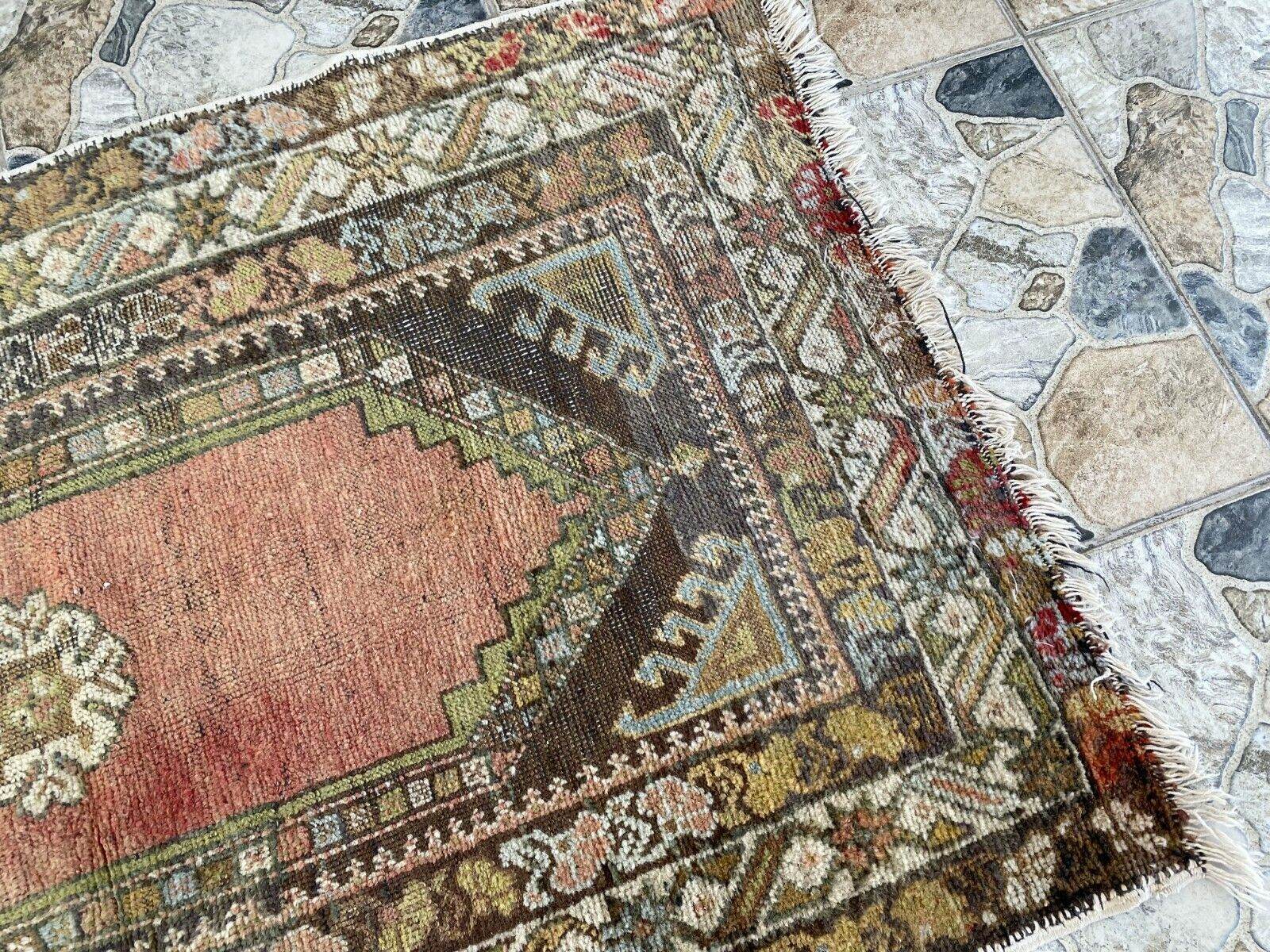 Vintage Turkish Wool Rug - 2 x 4 | Hand-Knotted Antique Oushak Anatolian Tribal