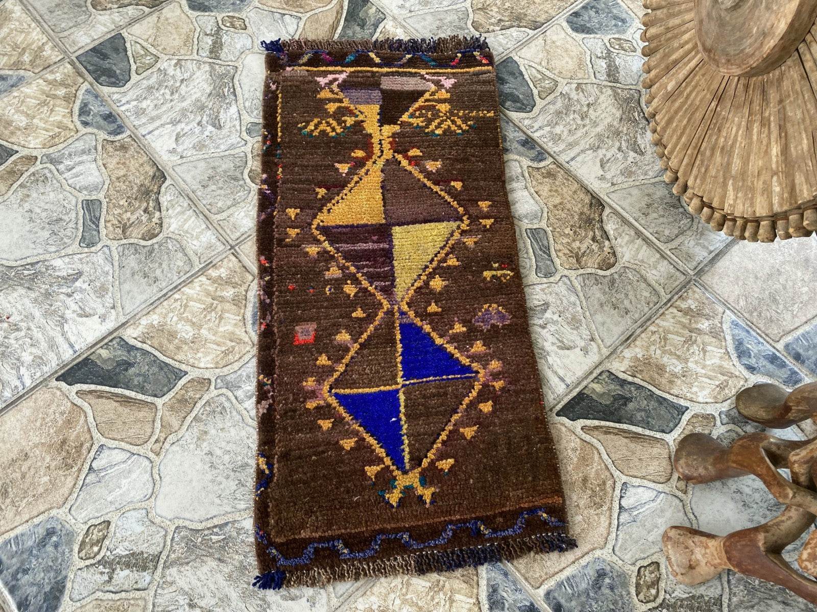 Vintage 1.2x2.5 ft Turkish Mini Rug | Hand-Knotted Wool Accent Mat Deep Red Rug