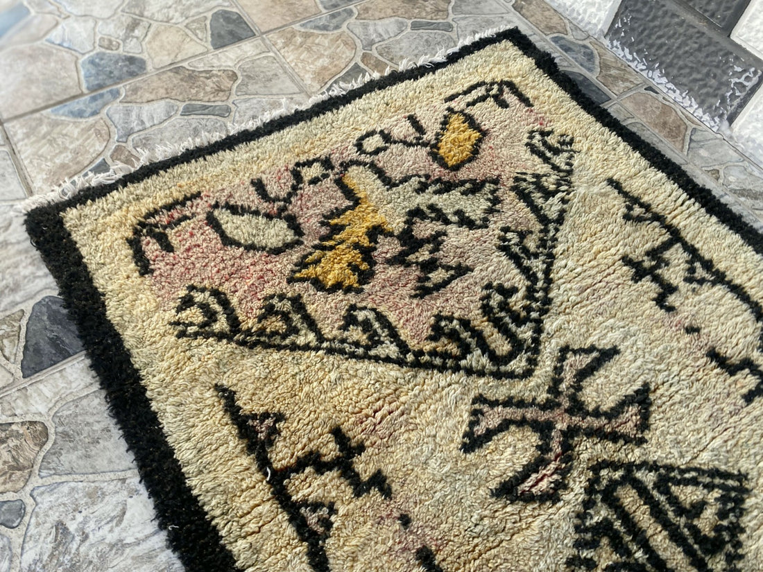 Geometric Kurdish Vintage Rug | Hand-Knotted Wool Area Oushak Carpet 2'10"x5'0"