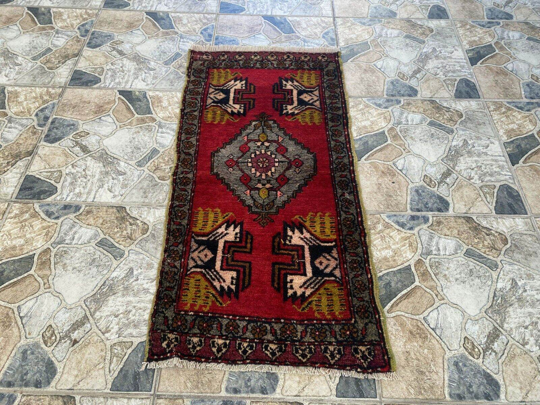Vintage Rug | Antique Small Wool Farmhouse Anatolian Handmade Turkish 1.7x3.4ft