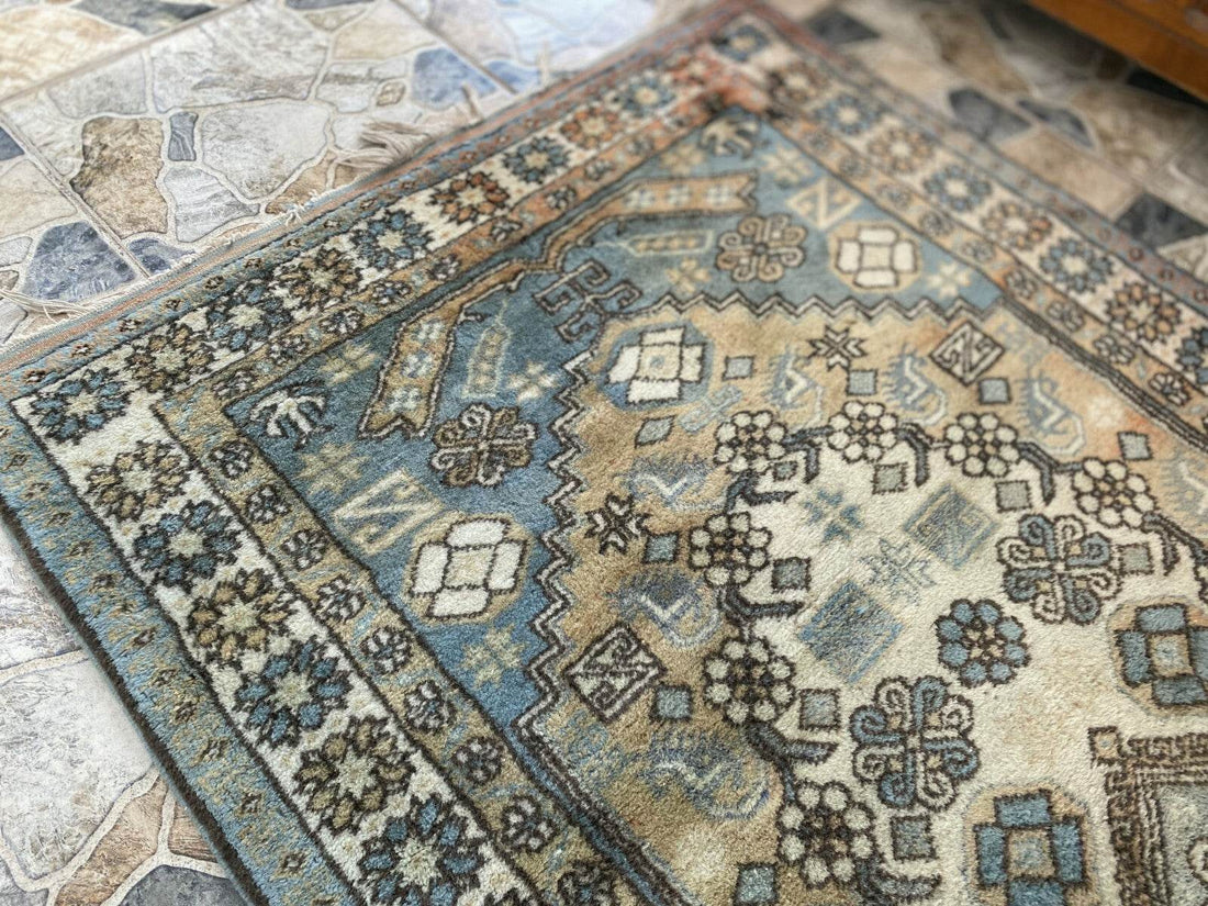 Vintage 1990s Turkish Oushak Rug | Geometric Handwoven Wool Carpet 3'5'' x 6'3''