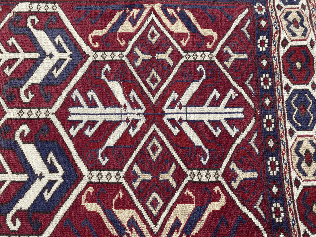 Vintage Turkish Wool Rug - 3.4x5.8 | Hand-Knotted 1980s Oushak Anatolian Tribal