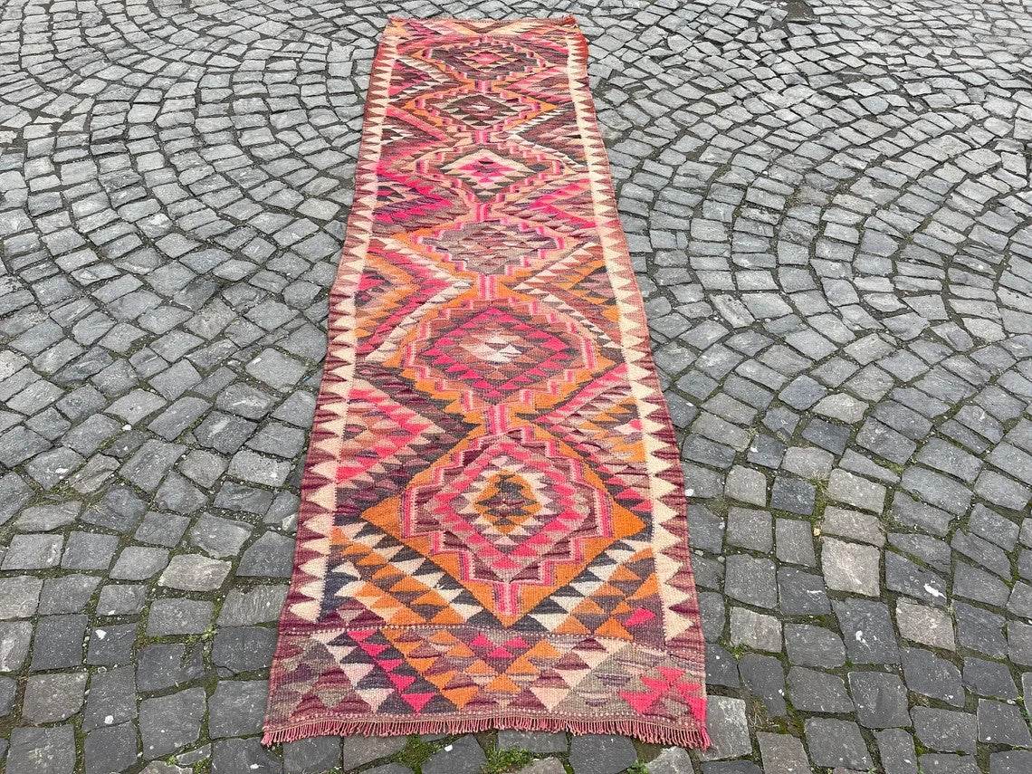 Vintage Kurdish Herki Rug | 1960s Turkish Anatolian Hand-Knotted Wool Runner Rug 3x11 ft