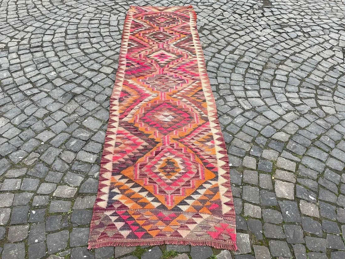 Vintage Kurdish Herki Rug | 1960s Turkish Anatolian Hand-Knotted Wool Runner Rug 3x11 ft