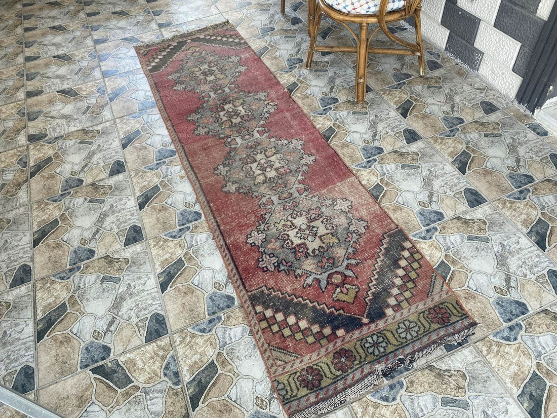 Vintage Turkish Rug | Tribal Farmhouse Handmade Wool Antique Carpet 2.2ftx8.1 ft
