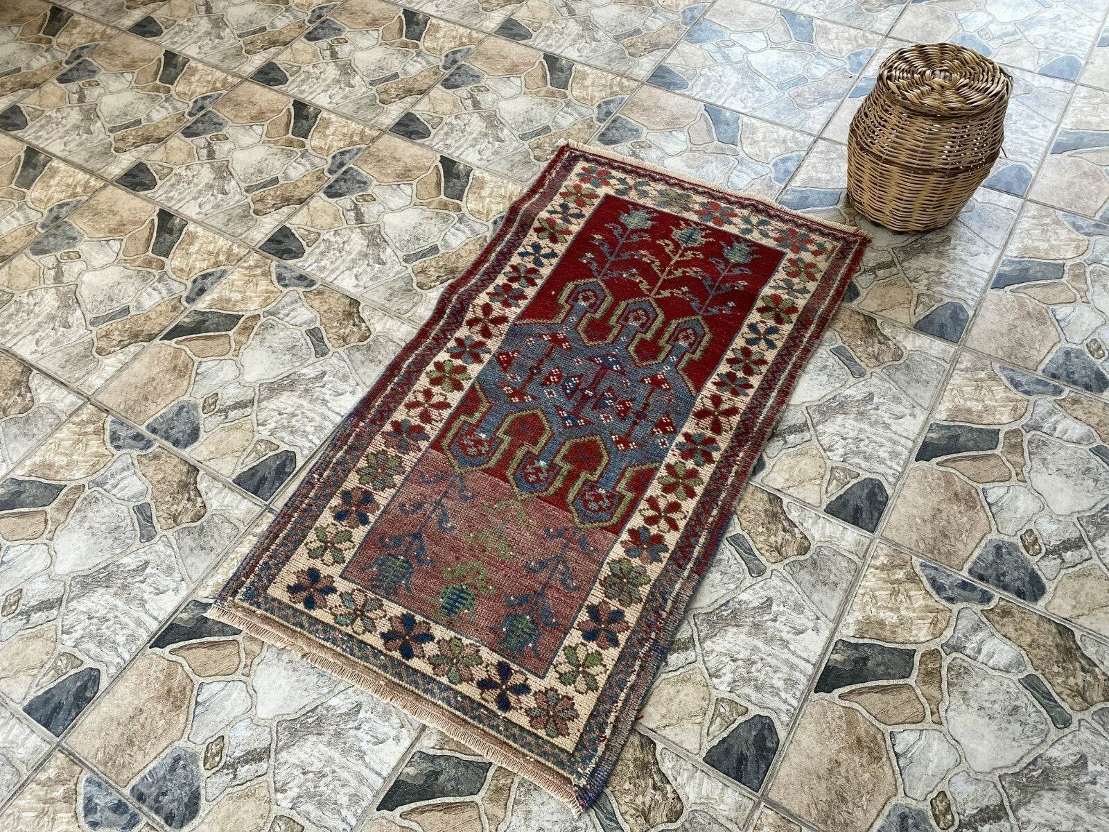 Vintage Turkish Wool Rug - 2 x 4 | Hand-Knotted Antique Oushak Anatolian Tribal