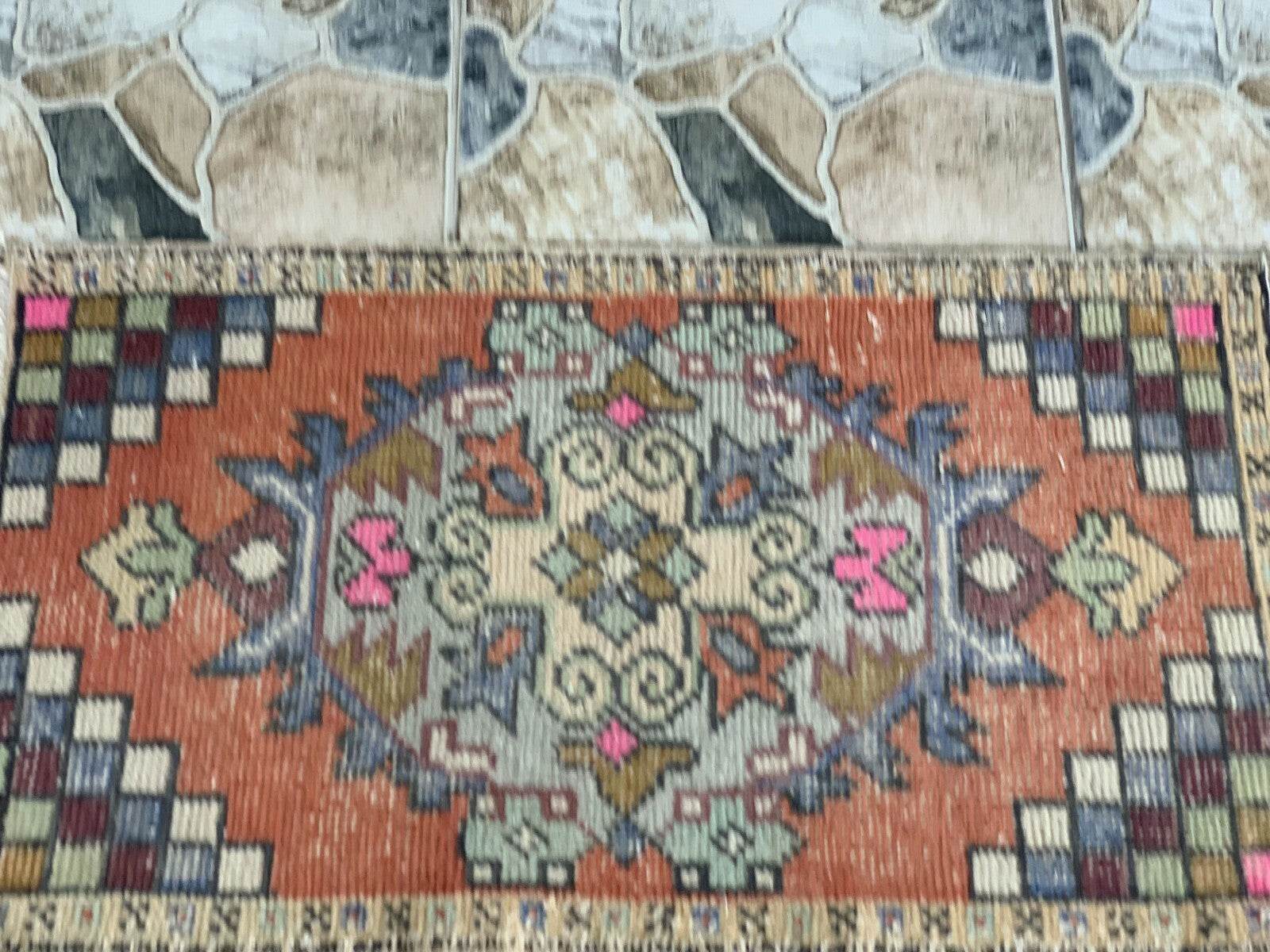 Geometric Turkish Vintage Rug * Tribal Farmhouse Anatolian HandmadeRug 1.6x2.8Ft