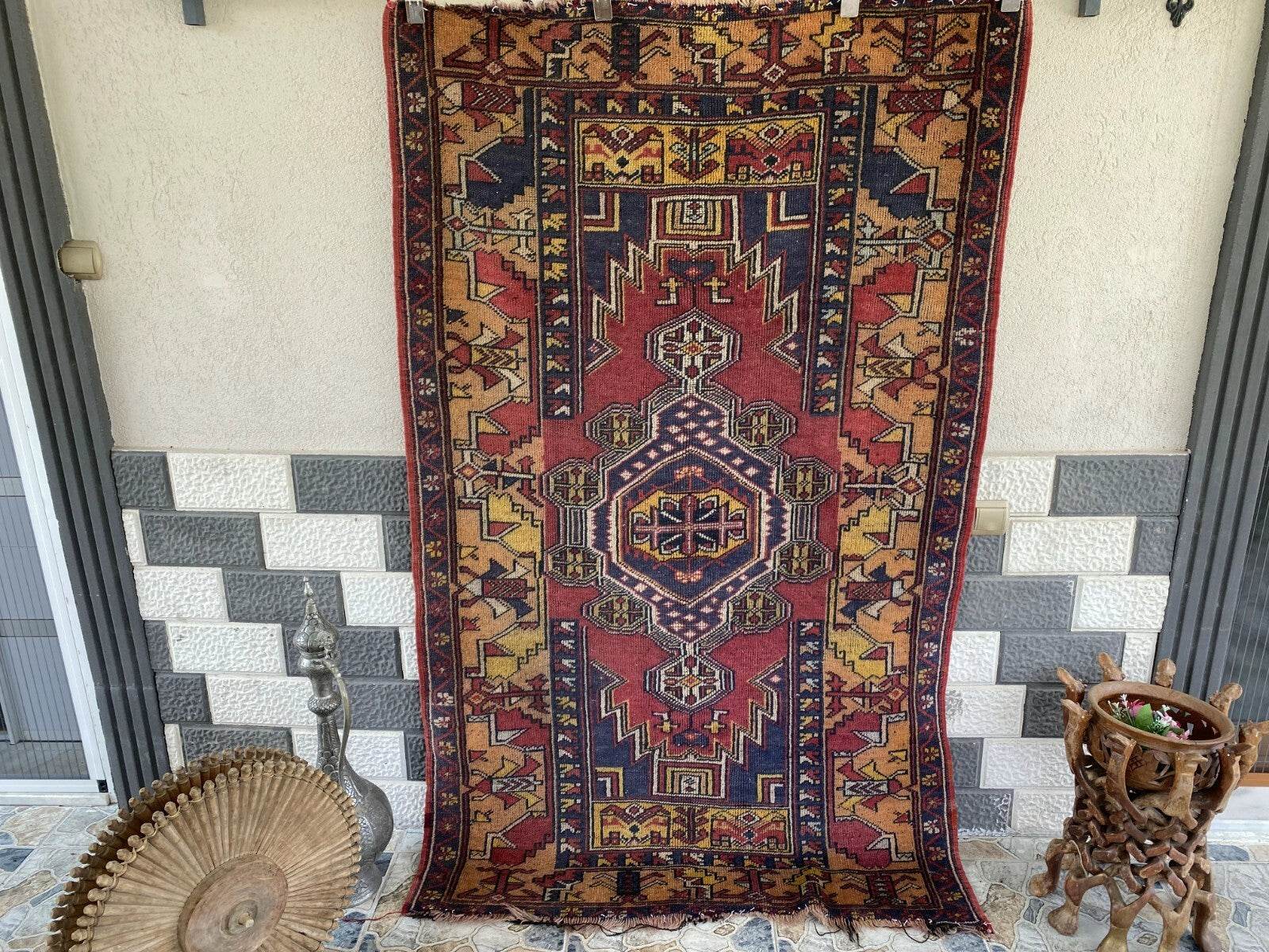 Vintage Turkish Anatolian Rug | 4 x 6.6 ft | Handknotted Geometric Wool Carpet
