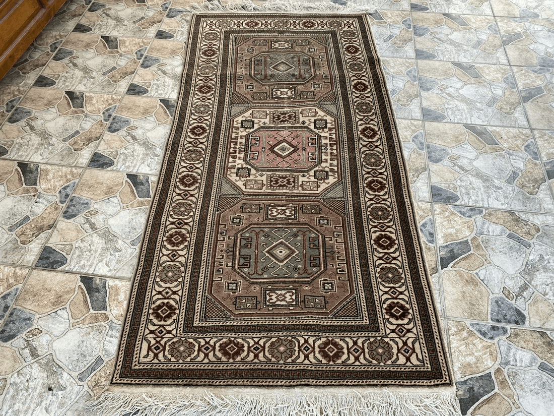 Geometric Turkish Vintage Rug, Vintage Anatolian Kazakh Motif Village Rug 3x6 ft