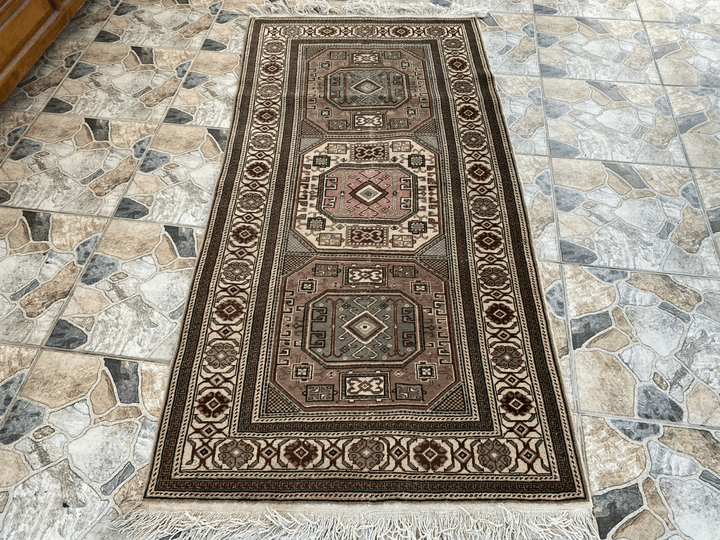 Geometric Turkish Vintage Rug, Vintage Anatolian Kazakh Motif Village Rug 3x6 ft