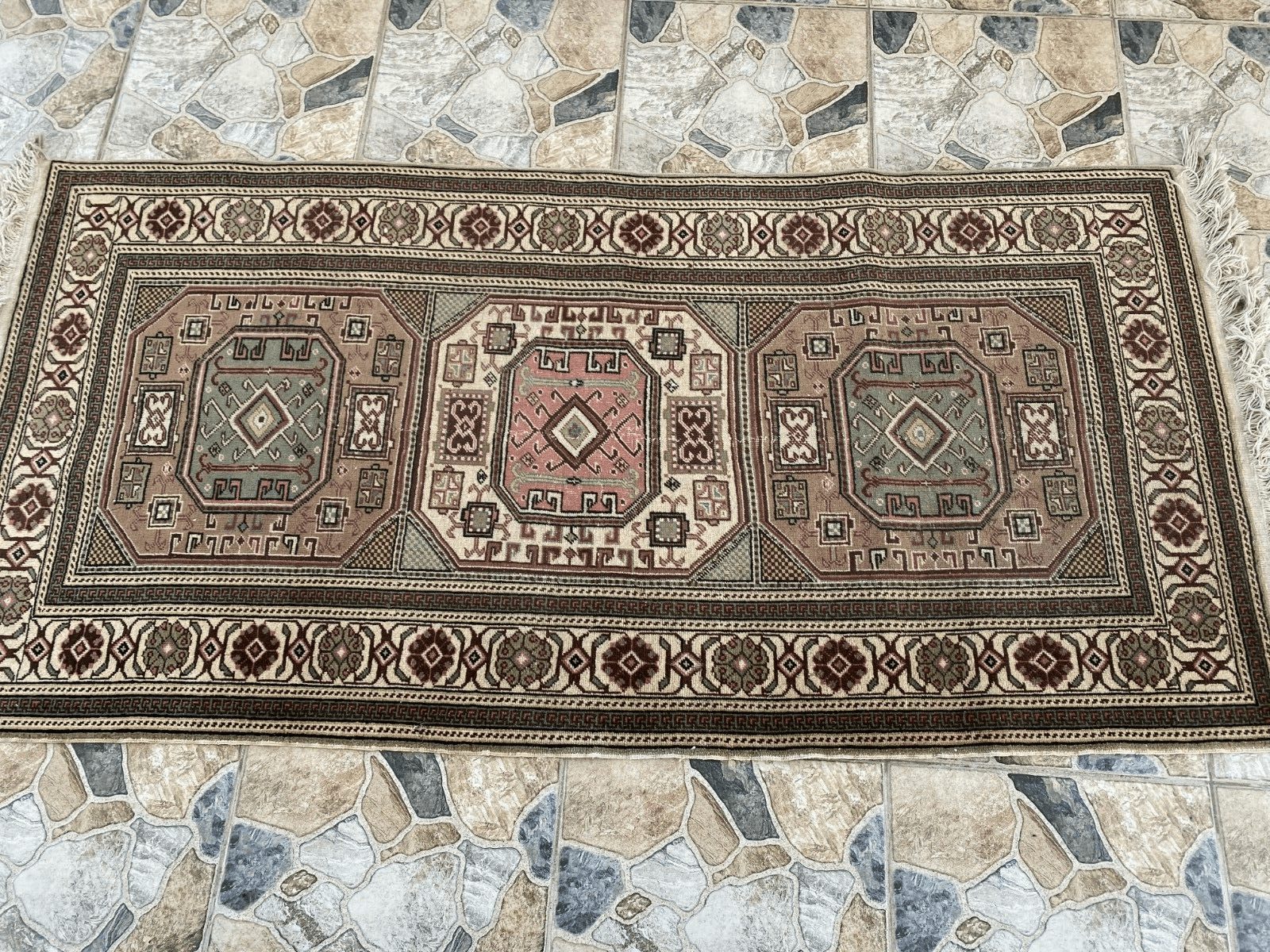 Geometric Turkish Vintage Rug, Vintage Anatolian Kazakh Motif Village Rug 3x6 ft