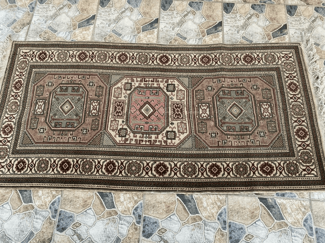 Geometric Turkish Vintage Rug, Vintage Anatolian Kazakh Motif Village Rug 3x6 ft