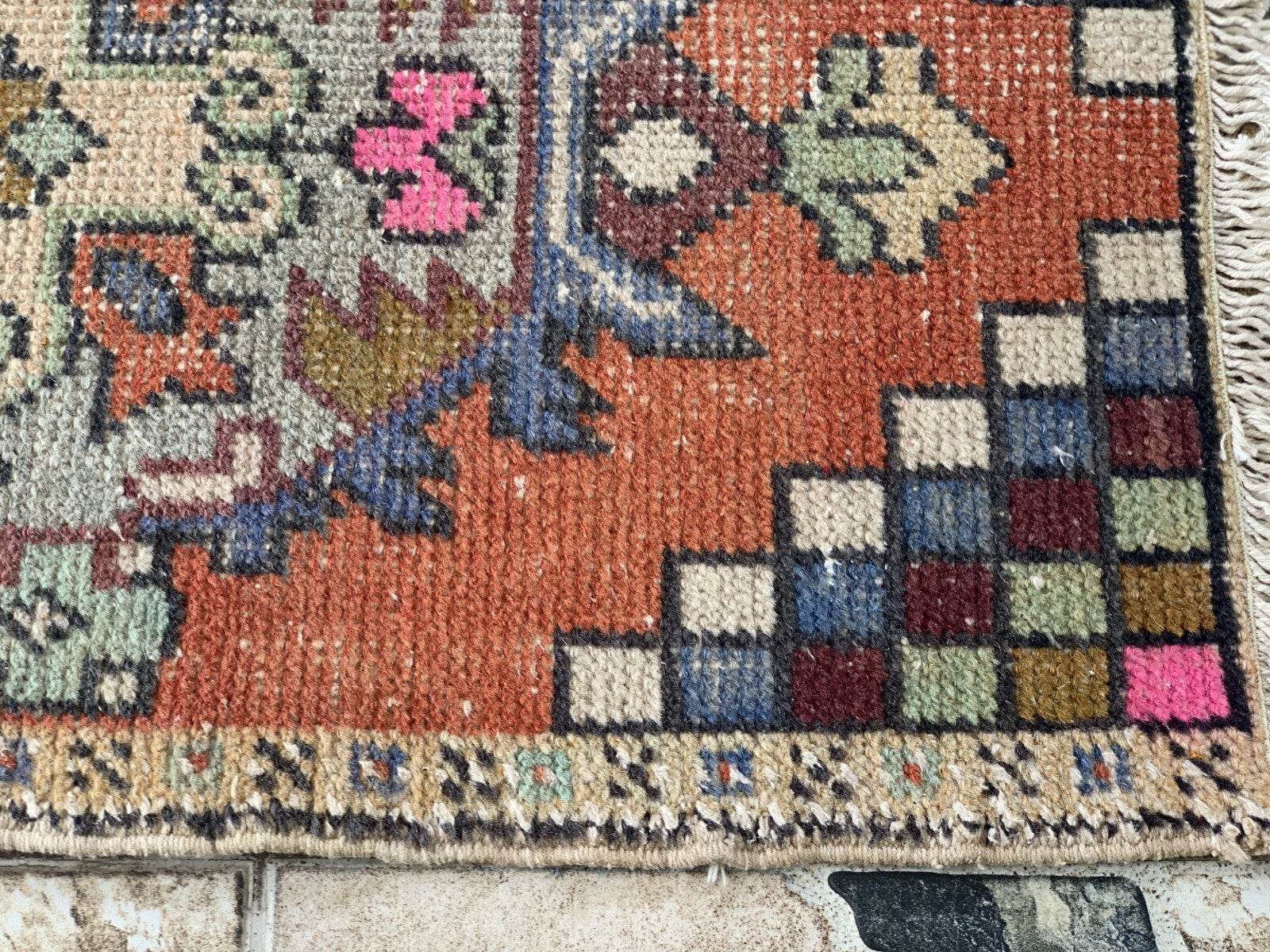 Geometric Turkish Vintage Rug * Tribal Farmhouse Anatolian HandmadeRug 1.6x2.8Ft