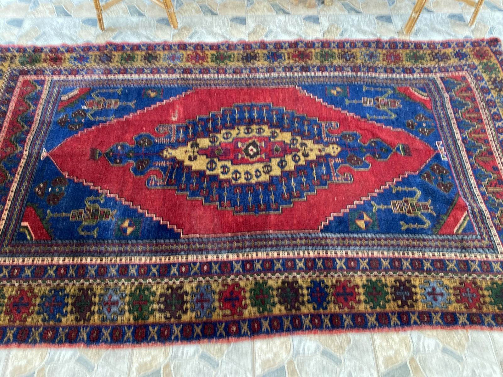 Vintage Rug | Wool Area Antique Farmhouse Anatolian Handmade Turkish Rug 5x9ft