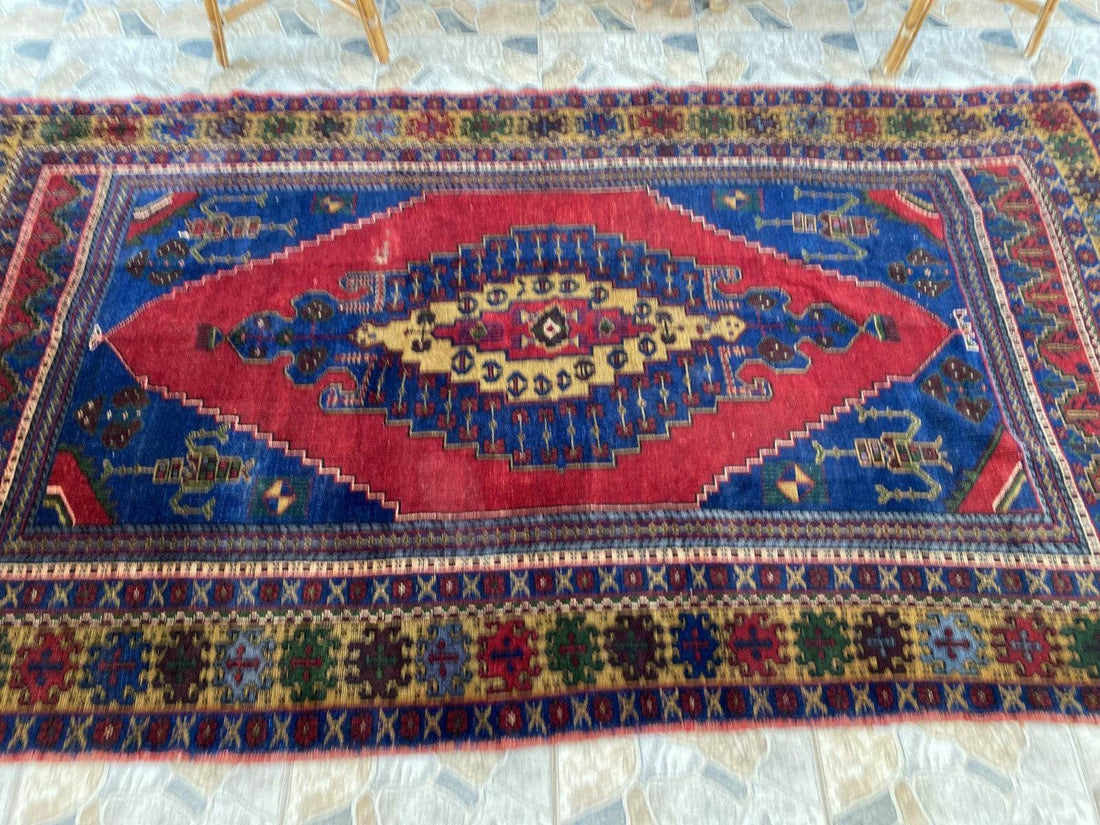Vintage Rug | Wool Area Antique Farmhouse Anatolian Handmade Turkish Rug 5x9ft