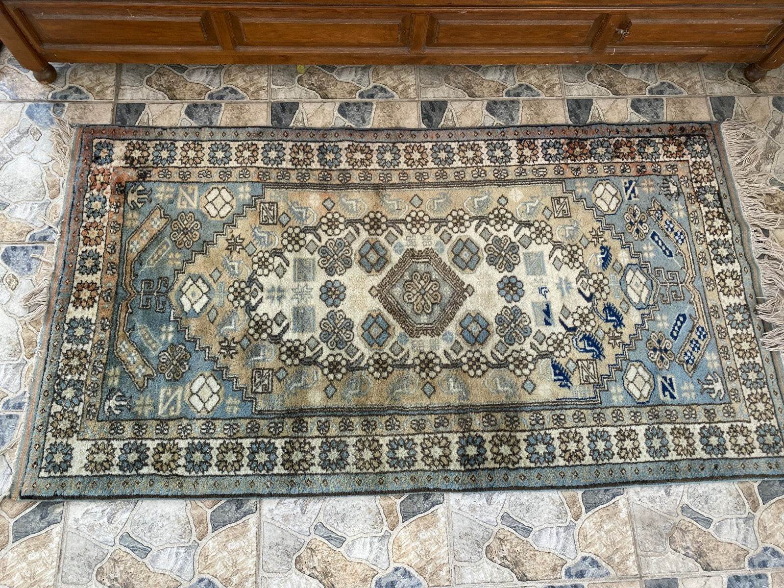 Vintage 1990s Turkish Oushak Rug | Geometric Handwoven Wool Carpet 3'5'' x 6'3''