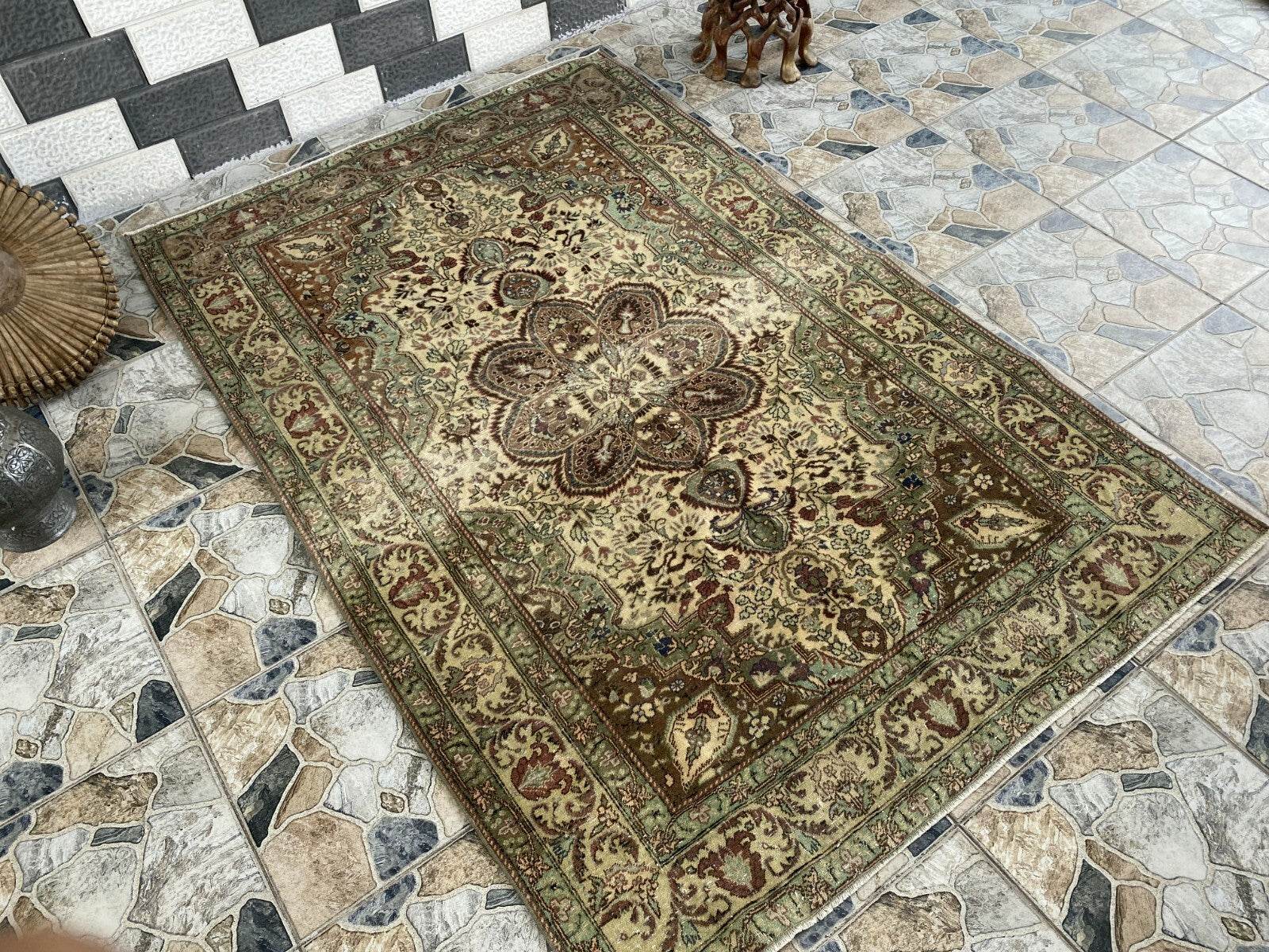 Vintage Turkish Rug,Geometric Farmhouse Antique Anatolian Village Rug 4.8x7.2 Ft