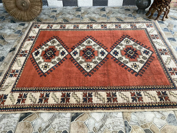 Vintage Turkish Oushak Rug | 5 x 6 ft | Farmhouse Handmade Floral Wool Area Rug