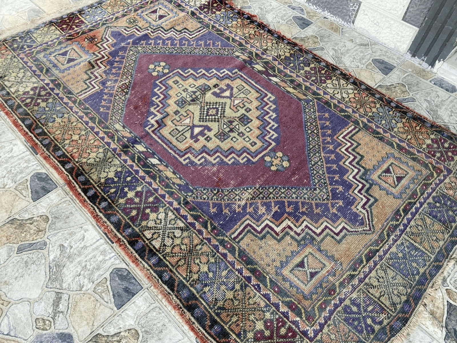 Handmade Turkish Vintage Rug | 1970s Tribal Wool Farmhouse Antique Area Carpet