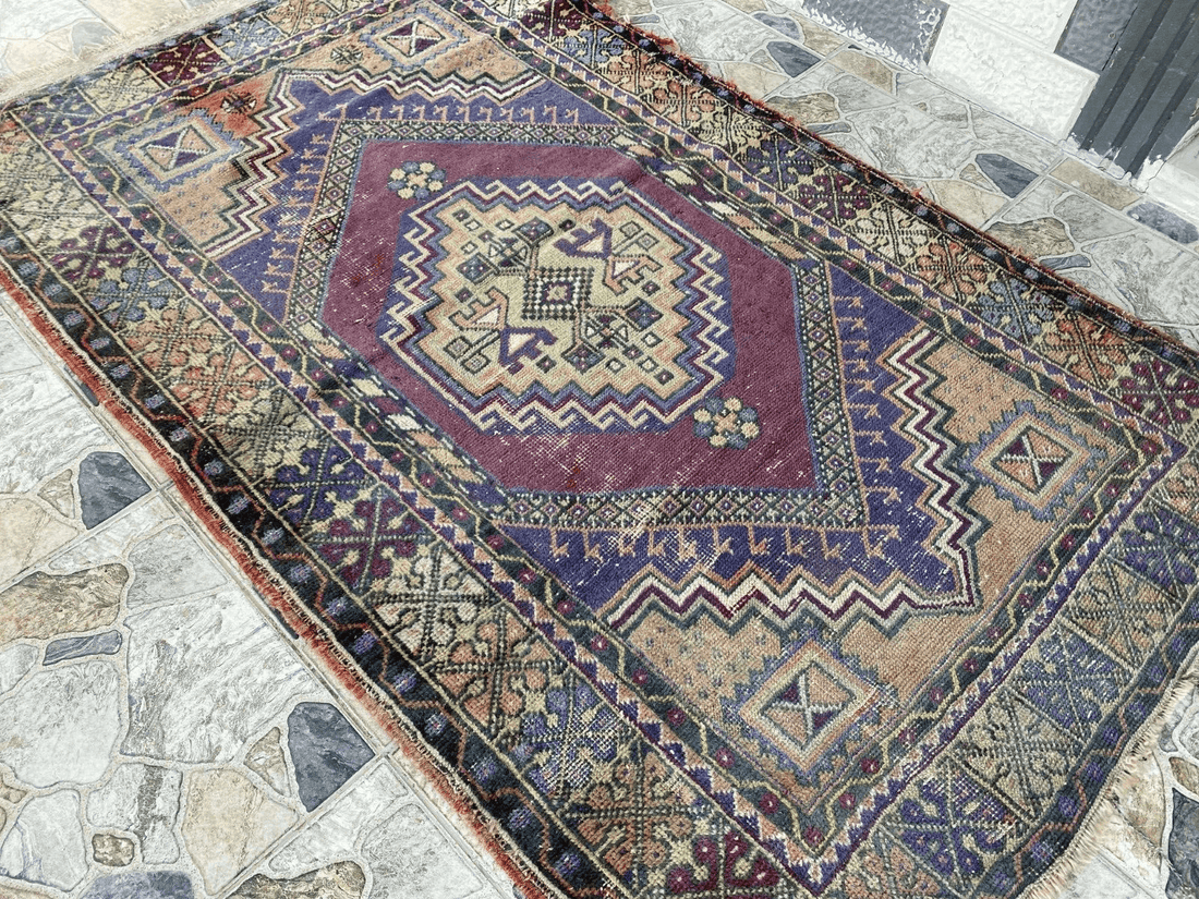 Handmade Turkish Vintage Rug | 1970s Tribal Wool Farmhouse Antique Area Carpet