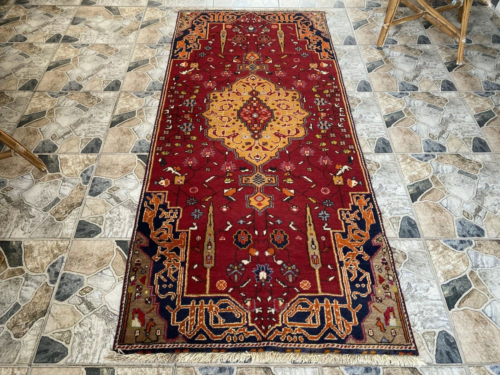 Vintage Turkish Runner Rug | 3.2 x 7.0 ft | Traditional Geometric Runner