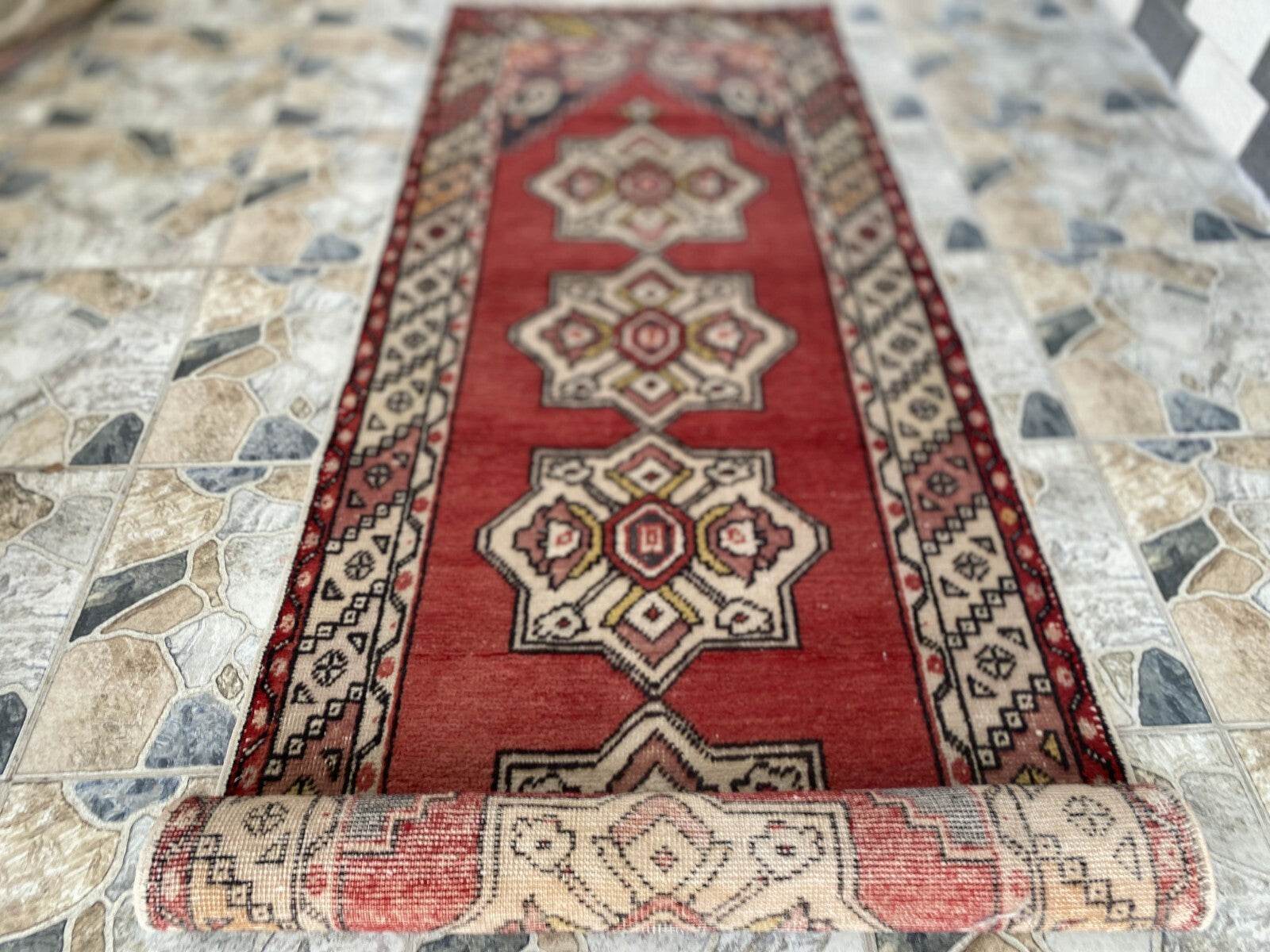 Vintage Turkish Rug | Tribal Handmade Wool Farmhouse Antique Runner 3.2ftx9.2 ft