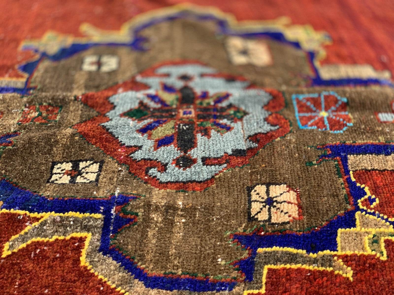 Vintage Rug, Anatolian Tribal Kilim TURKISH OUSHAK Geometric Farmhouse 4.5x9.3ft