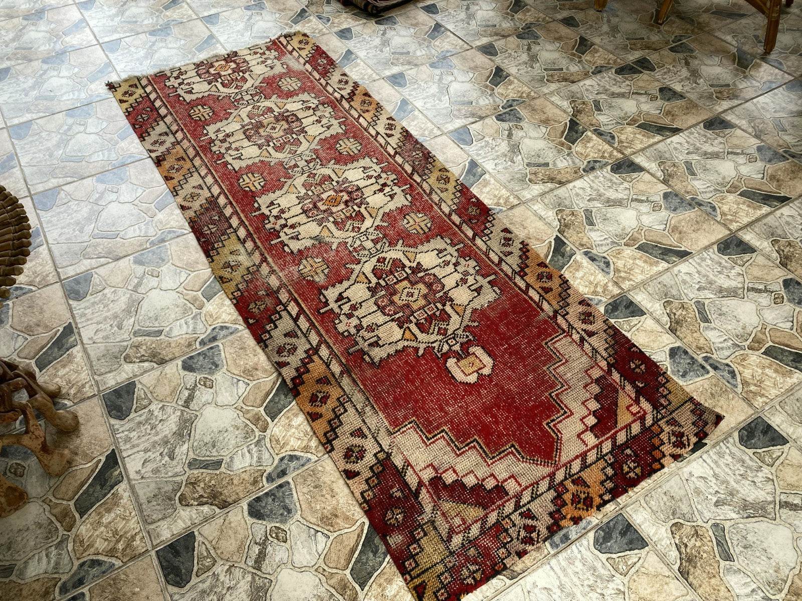 Vintage Rug | Wool Runner Antique Farmhouse Anatolian Handmade Turkish Rug 2x7ft