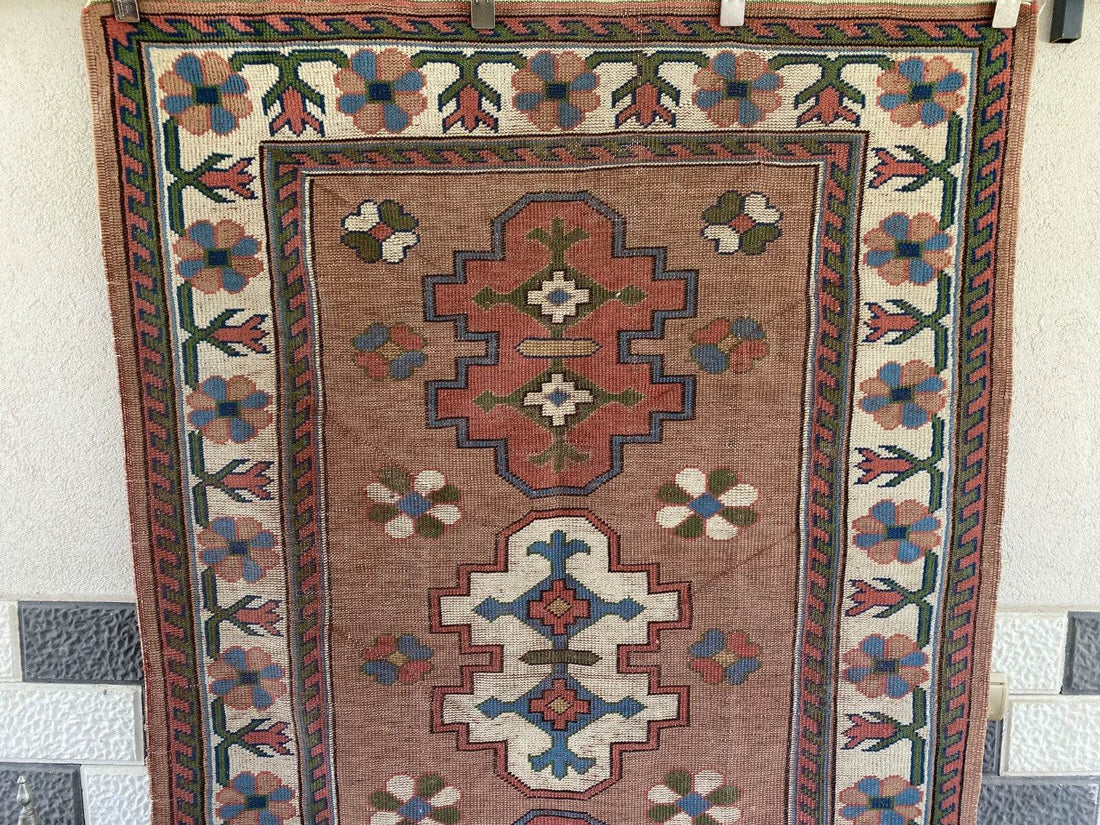 Turkish Kurdish Vintage Rug | 4.3 x 6.5 ft | Hand-knotted Anatolian Tribal Geometric